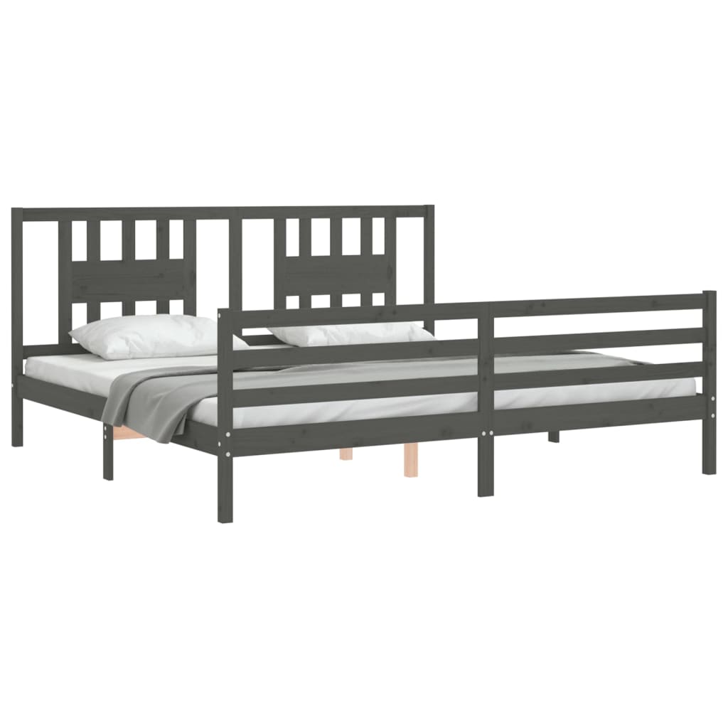 Cadru pat cu tăblie 200x200 cm, gri, lemn masiv GartenMobel Dekor