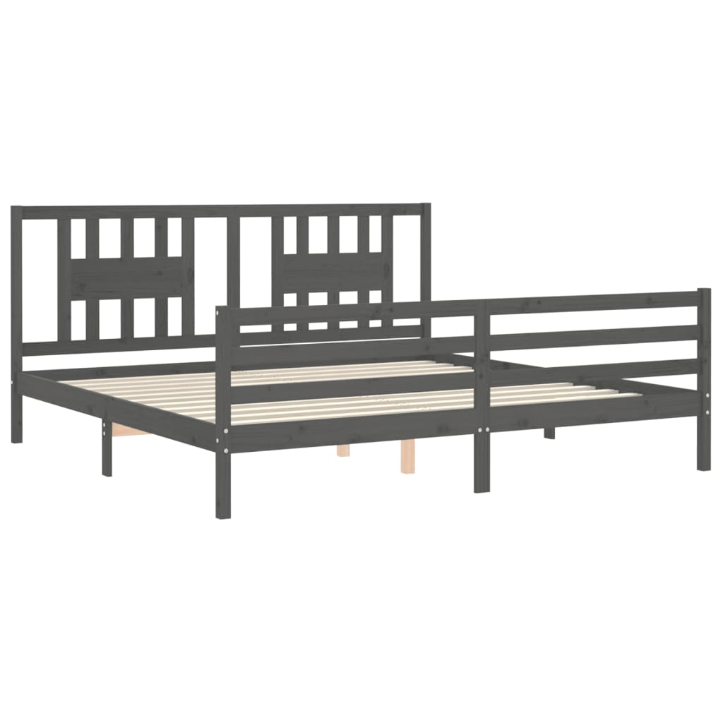 Cadru pat cu tăblie 200x200 cm, gri, lemn masiv GartenMobel Dekor