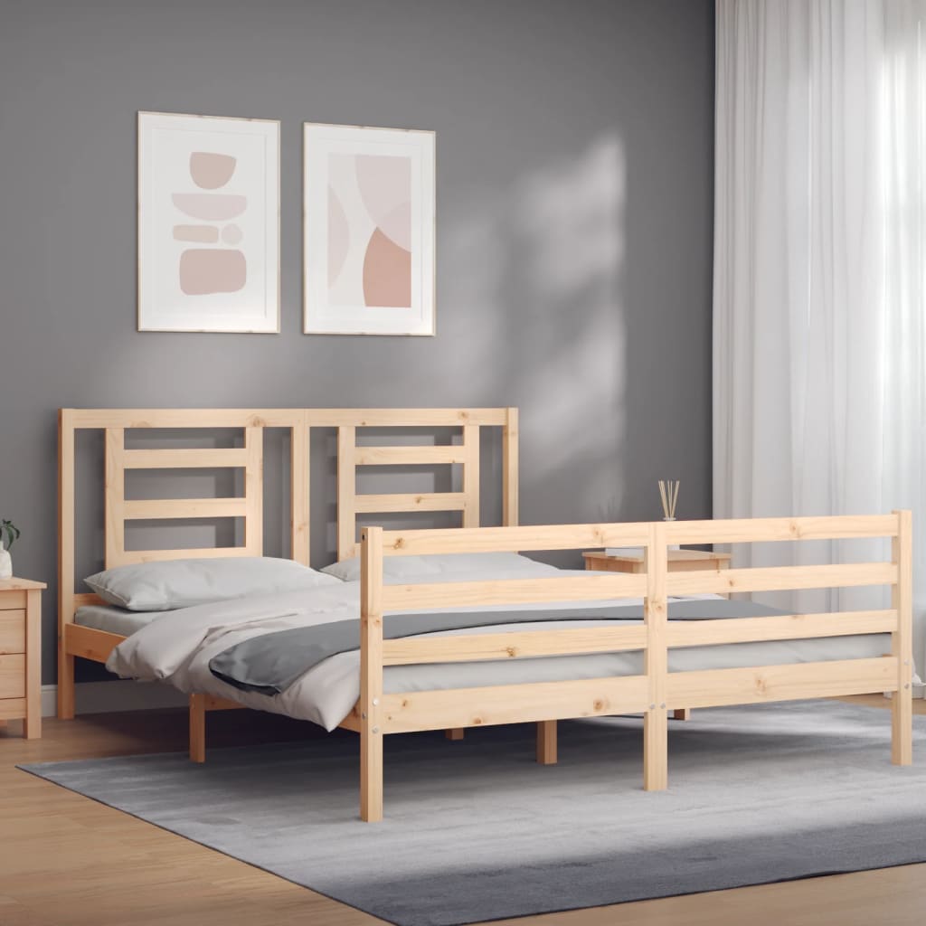 Cadru de pat cu tăblie, king size, lemn masiv GartenMobel Dekor