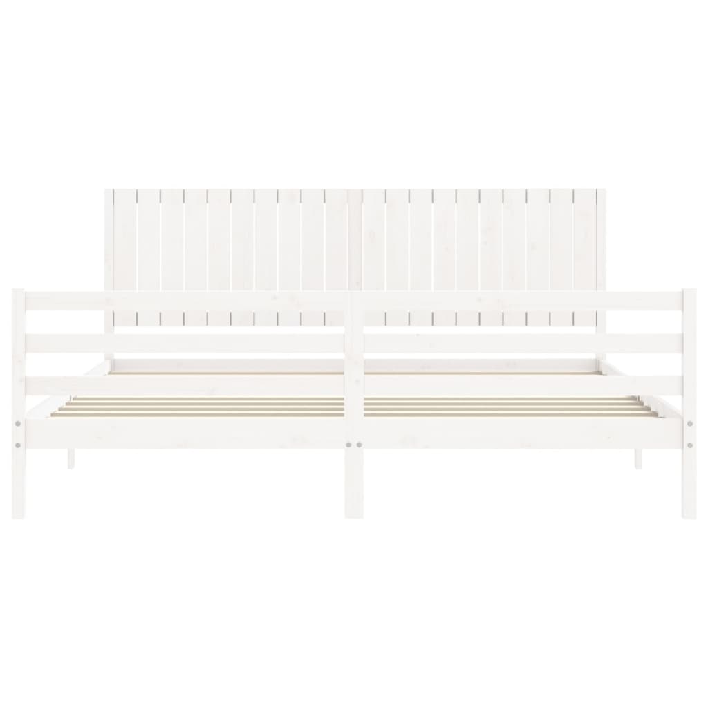 Cadru pat cu tăblie 200x200 cm, alb, lemn masiv GartenMobel Dekor