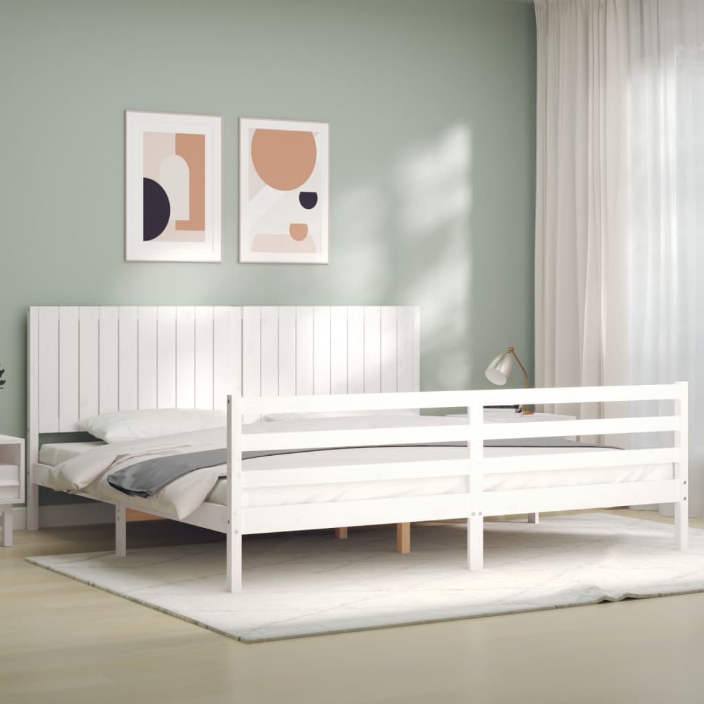 Cadru pat cu tăblie 200x200 cm, alb, lemn masiv GartenMobel Dekor