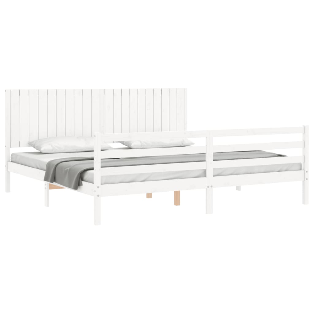 Cadru pat cu tăblie 200x200 cm, alb, lemn masiv GartenMobel Dekor