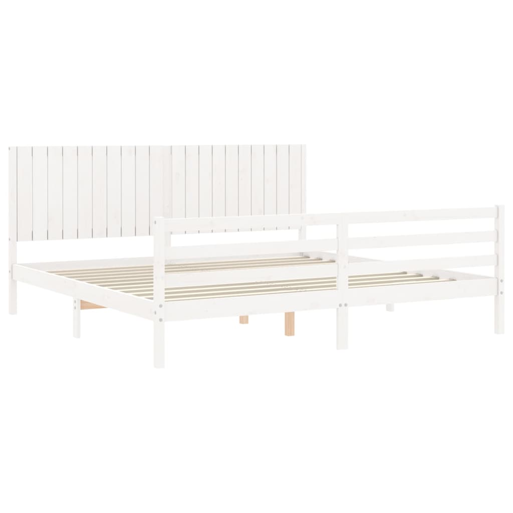 Cadru pat cu tăblie 200x200 cm, alb, lemn masiv GartenMobel Dekor