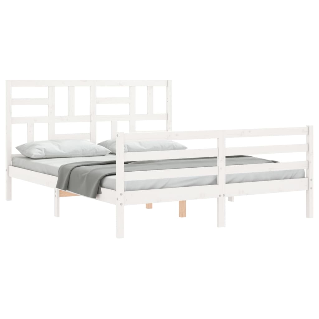 Cadru de pat cu tăblie, alb, king size, lemn masiv GartenMobel Dekor