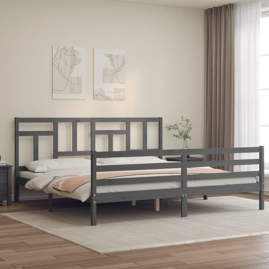 Cadru pat cu tăblie 200x200 cm, gri, lemn masiv GartenMobel Dekor