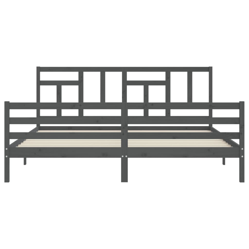 Cadru pat cu tăblie 200x200 cm, gri, lemn masiv GartenMobel Dekor