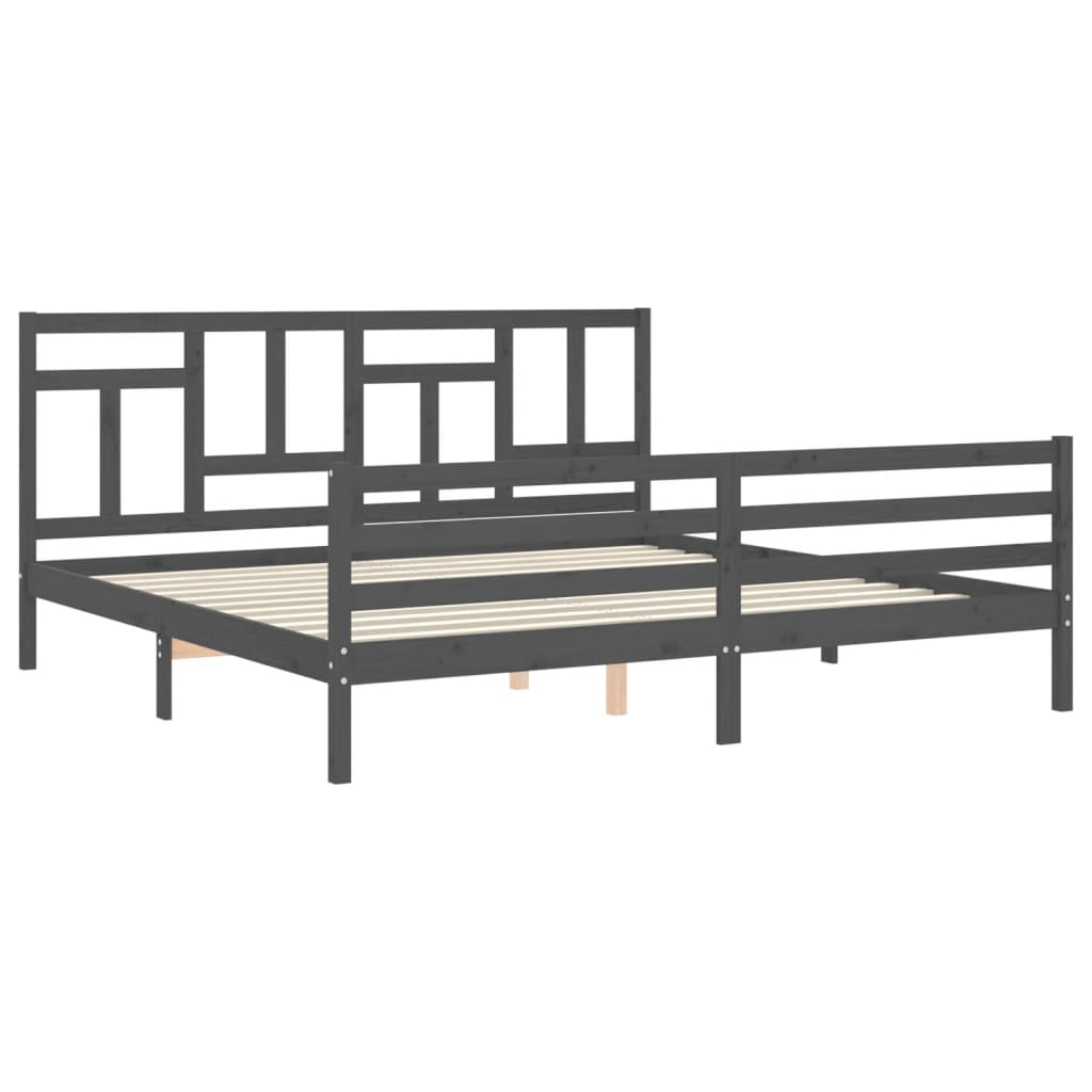 Cadru pat cu tăblie 200x200 cm, gri, lemn masiv GartenMobel Dekor