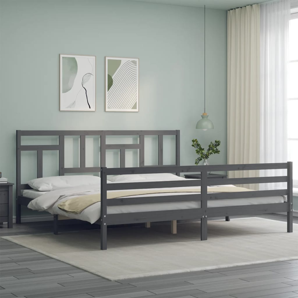 Cadru pat cu tăblie 200x200 cm, gri, lemn masiv GartenMobel Dekor
