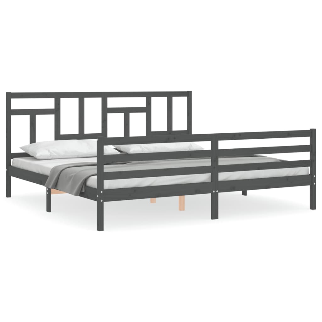 Cadru pat cu tăblie 200x200 cm, gri, lemn masiv GartenMobel Dekor