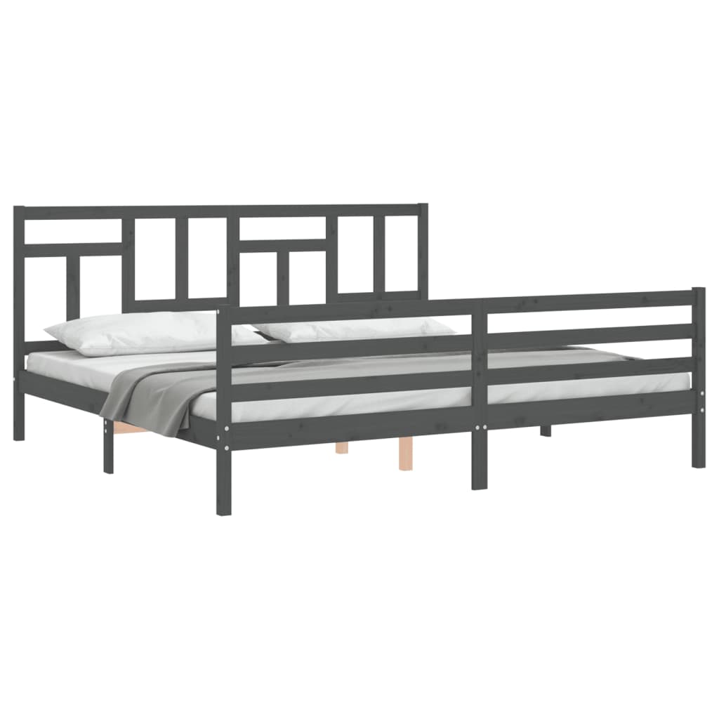 Cadru pat cu tăblie 200x200 cm, gri, lemn masiv GartenMobel Dekor