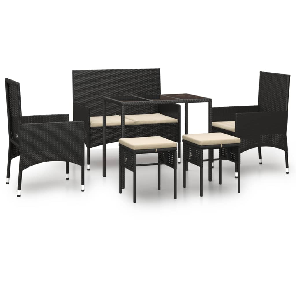 Set mobilier de grădină cu perne, 6 piese, negru, poliratan GartenMobel Dekor