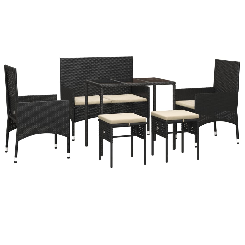 Set mobilier de grădină cu perne, 6 piese, negru, poliratan GartenMobel Dekor