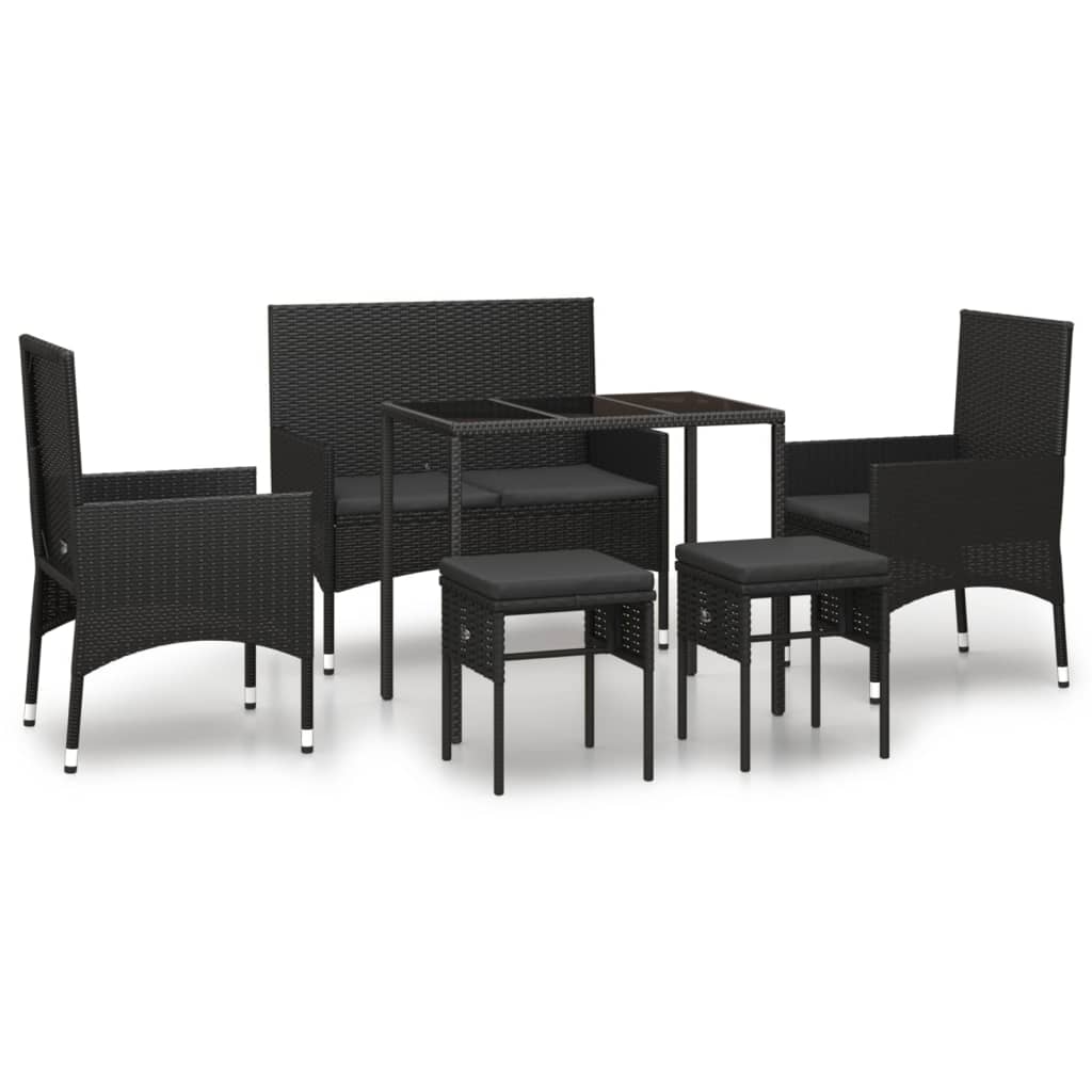 Set mobilier de grădină cu perne, 6 piese, negru, poliratan GartenMobel Dekor