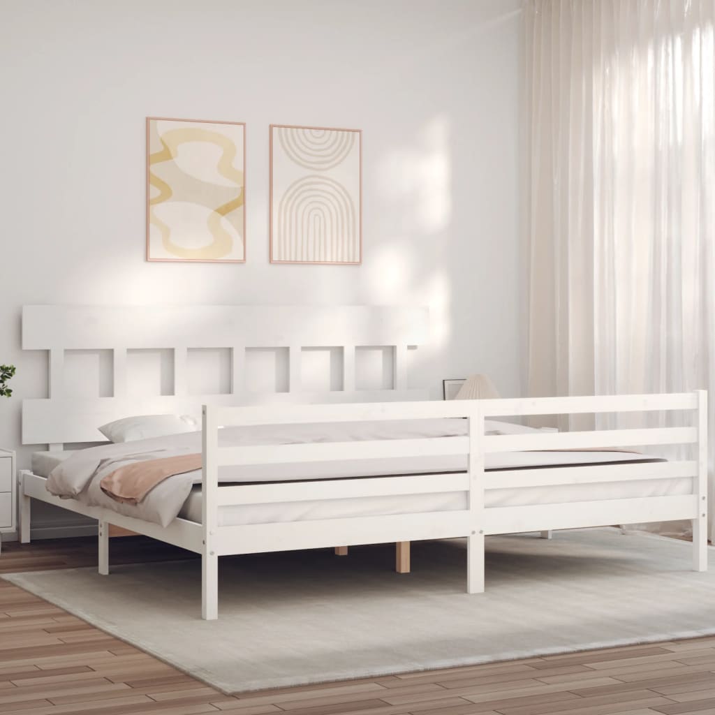 Cadru de pat cu tăblie Super King Size, alb, lemn masiv GartenMobel Dekor