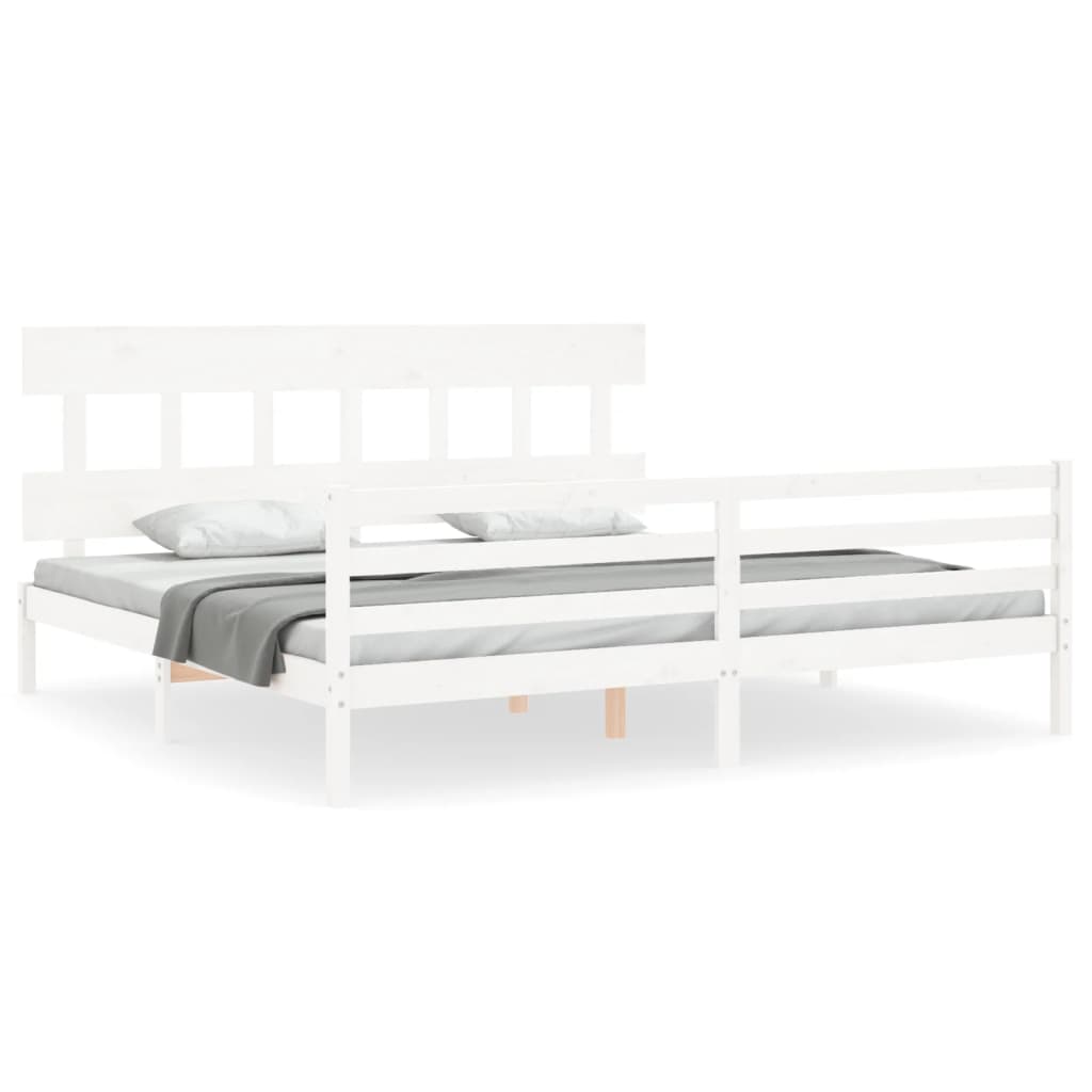 Cadru de pat cu tăblie Super King Size, alb, lemn masiv GartenMobel Dekor