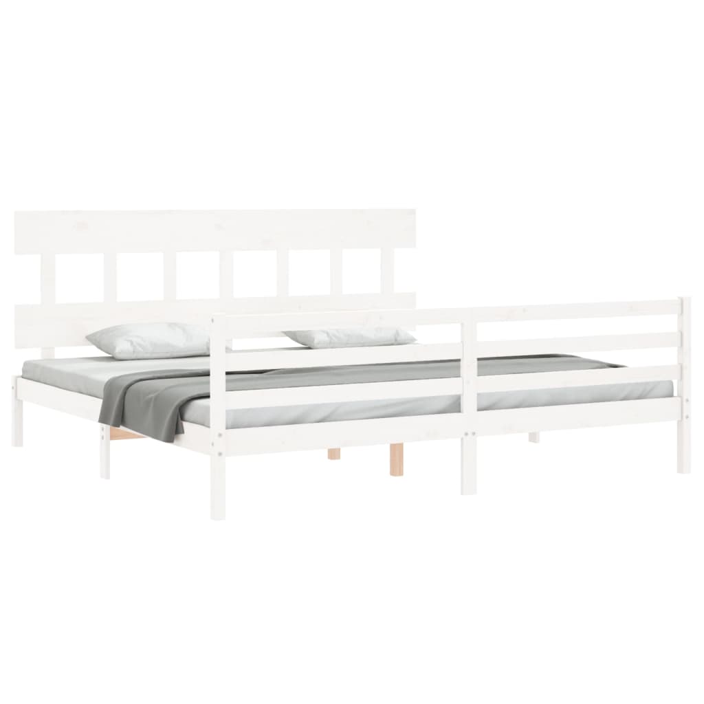 Cadru de pat cu tăblie Super King Size, alb, lemn masiv GartenMobel Dekor
