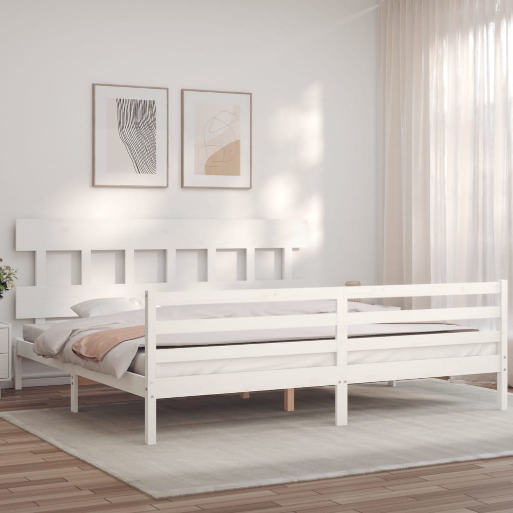 Cadru pat cu tăblie 200x200 cm, alb, lemn masiv GartenMobel Dekor