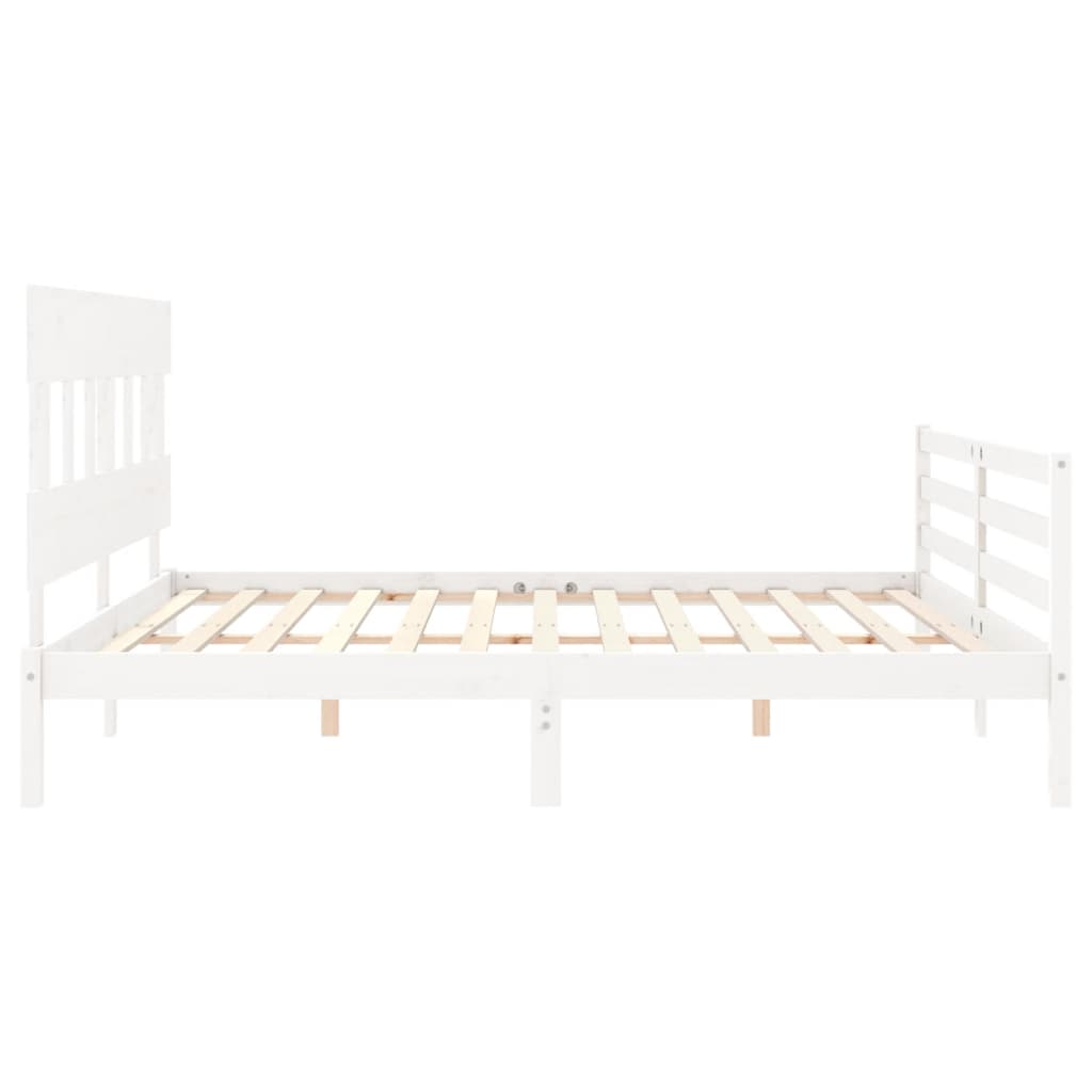 Cadru pat cu tăblie 200x200 cm, alb, lemn masiv GartenMobel Dekor