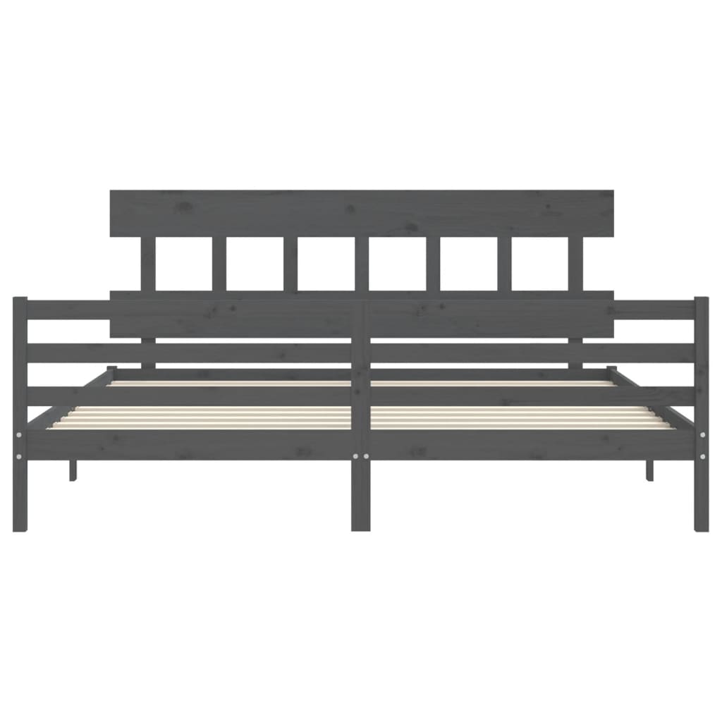 Cadru pat cu tăblie 200x200 cm, gri, lemn masiv GartenMobel Dekor