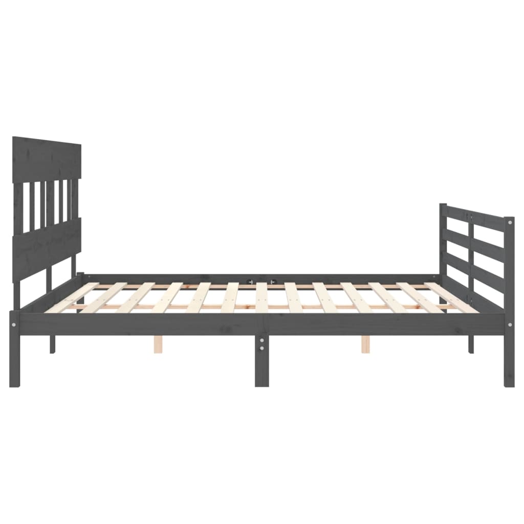 Cadru pat cu tăblie 200x200 cm, gri, lemn masiv GartenMobel Dekor