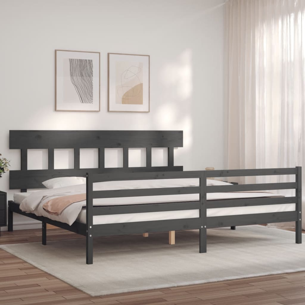 Cadru pat cu tăblie 200x200 cm, gri, lemn masiv GartenMobel Dekor