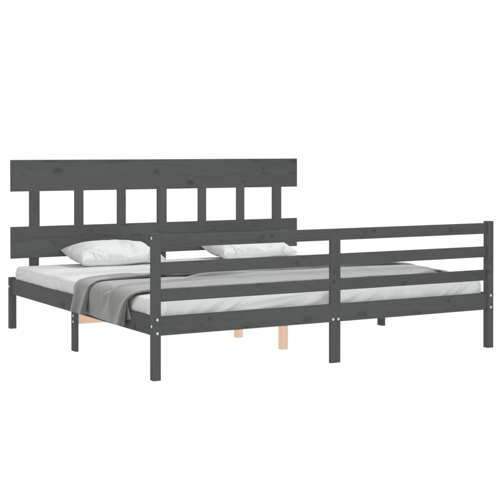 Cadru pat cu tăblie 200x200 cm, gri, lemn masiv GartenMobel Dekor