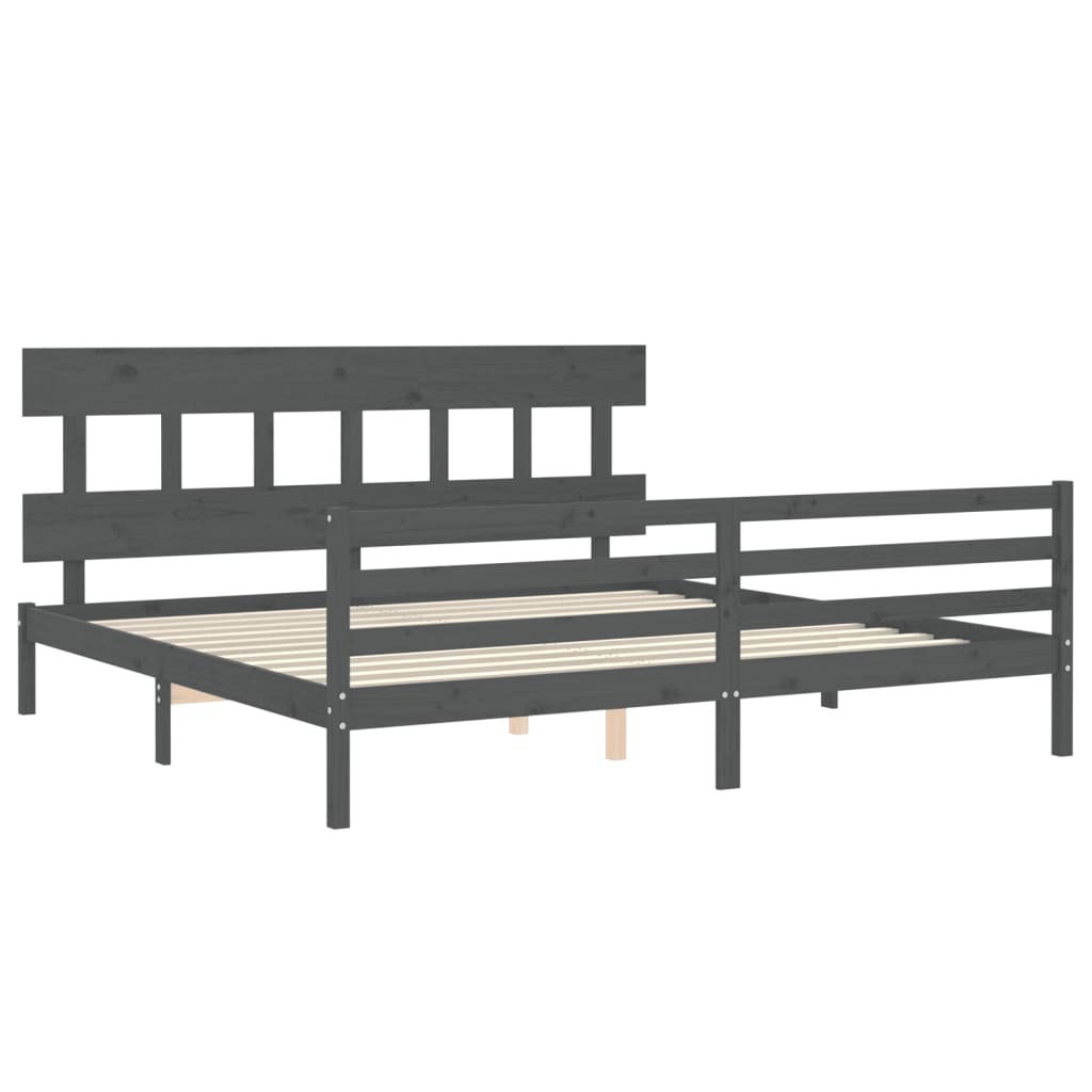 Cadru pat cu tăblie 200x200 cm, gri, lemn masiv GartenMobel Dekor
