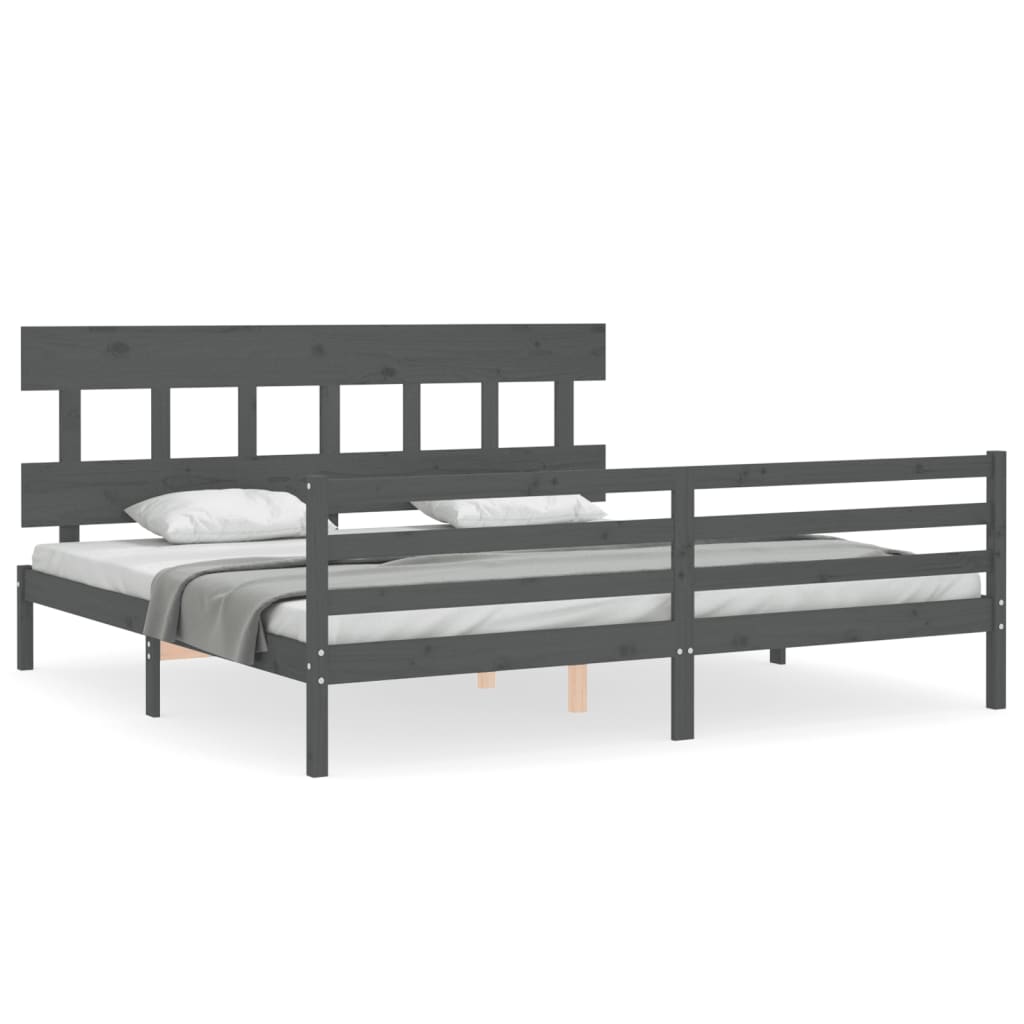 Cadru pat cu tăblie 200x200 cm, gri, lemn masiv GartenMobel Dekor