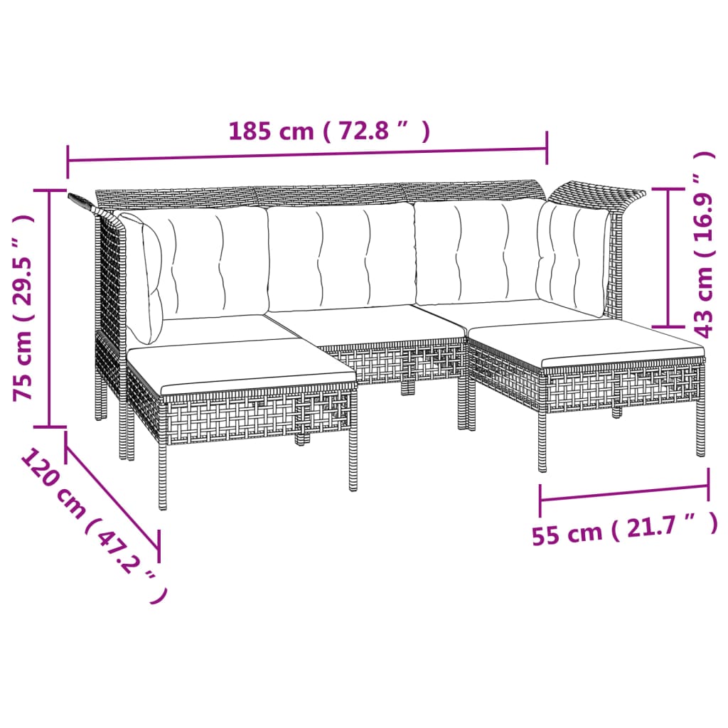 Set mobilier de grădină cu perne, 5 piese, gri, poliratan GartenMobel Dekor