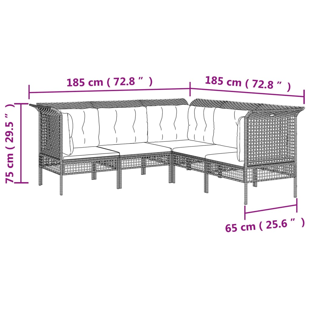 Set mobilier de grădină cu perne, 5 piese, gri, poliratan GartenMobel Dekor