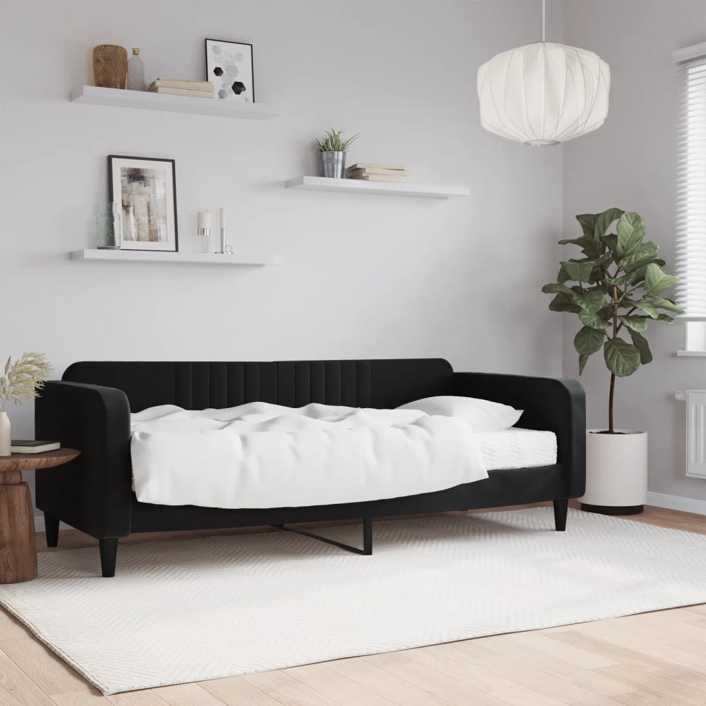 Pat de zi cu saltea, negru, 90x200 cm, catifea GartenMobel Dekor