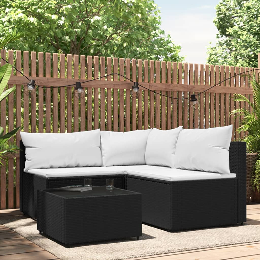 Set mobilier relaxare grădină 4 piese cu perne poliratan negru GartenMobel Dekor