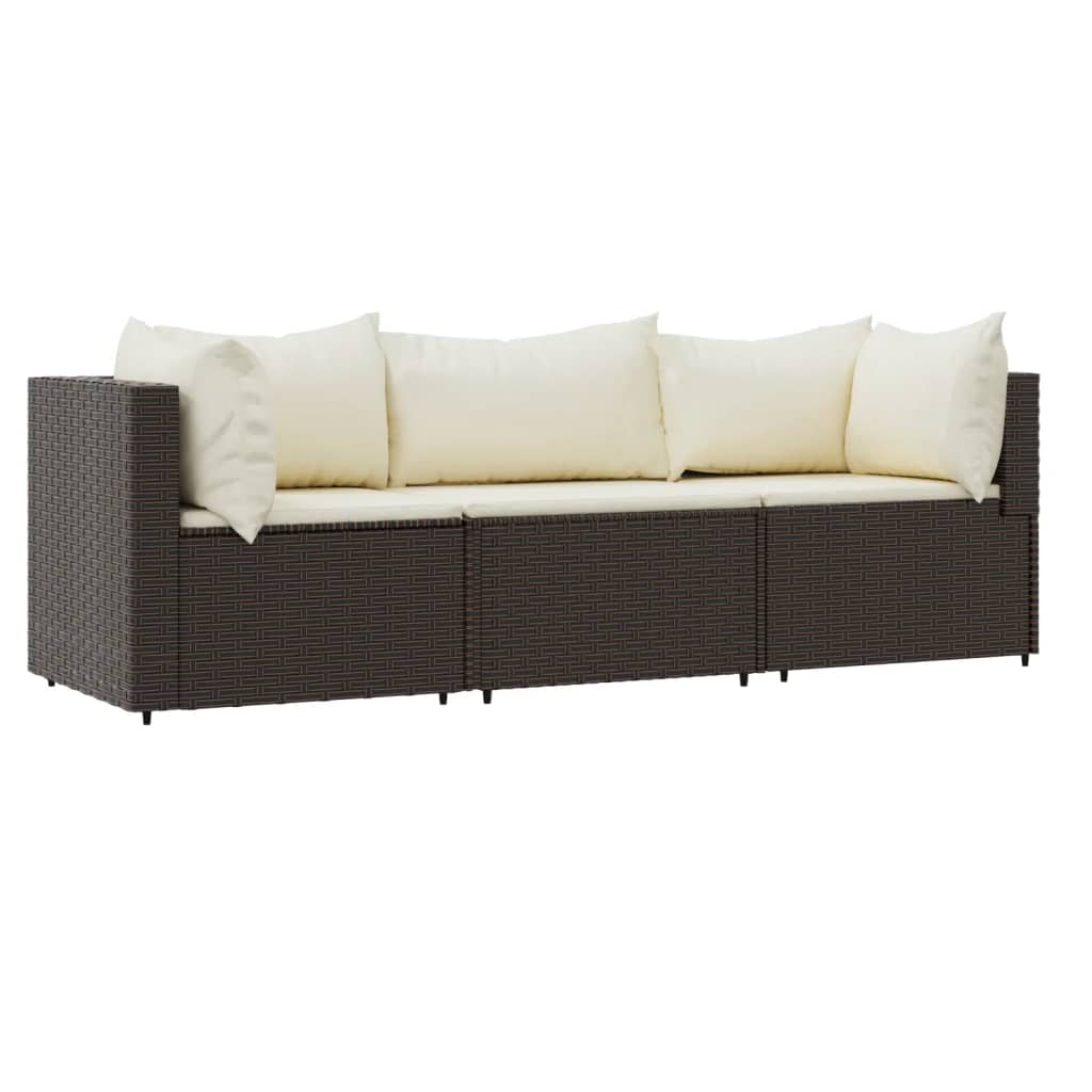 Set mobilier de grădină cu perne, 3 piese, maro, poliratan GartenMobel Dekor