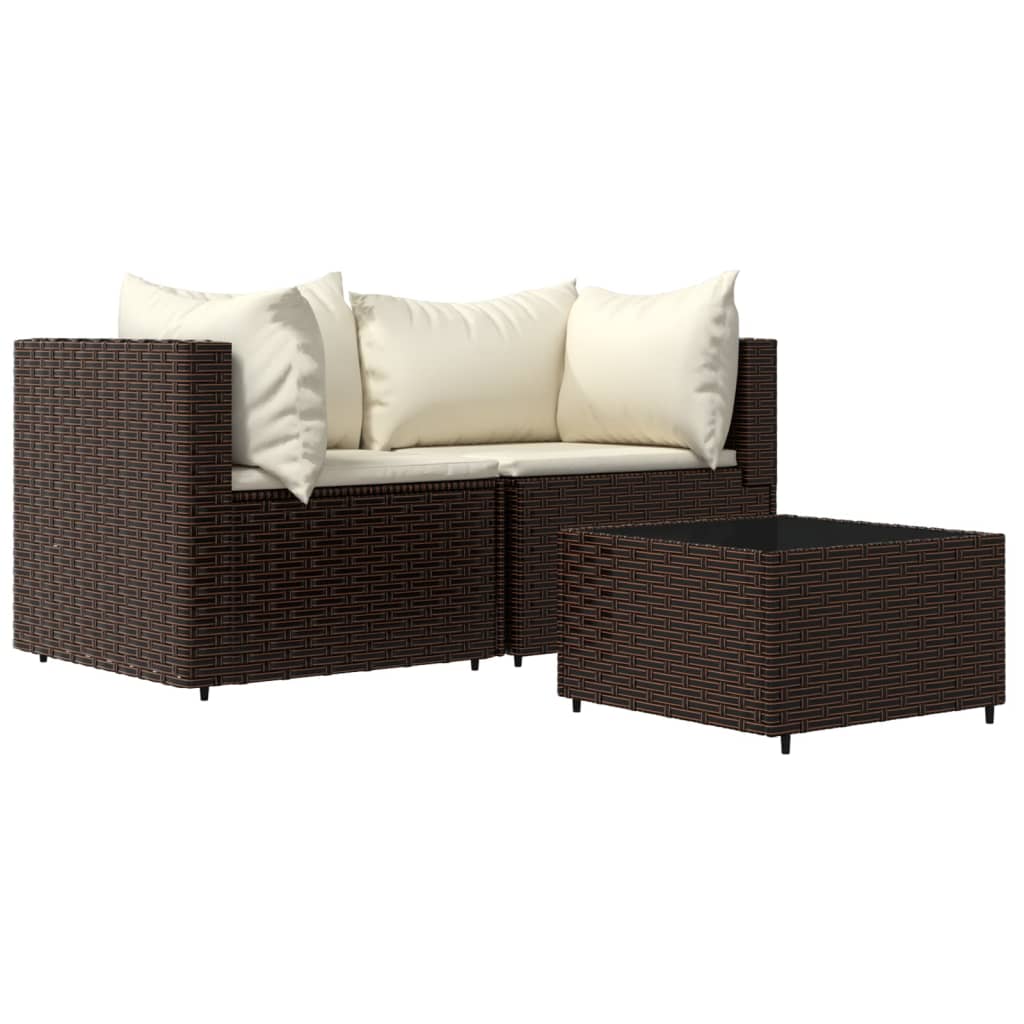 Set mobilier de grădină cu perne, 3 piese, maro, poliratan GartenMobel Dekor