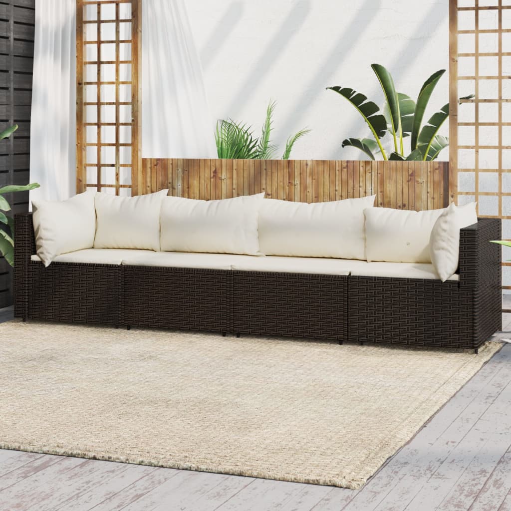 Set mobilier de grădină cu perne, 4 piese, maro, poliratan GartenMobel Dekor