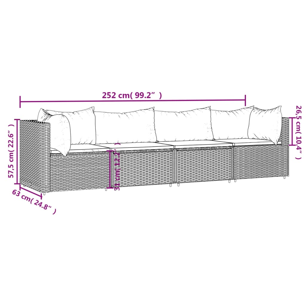 Set mobilier de grădină cu perne, 4 piese, gri, poliratan GartenMobel Dekor