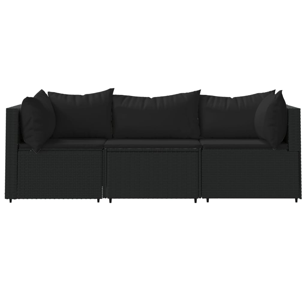 Set mobilier de grădină cu perne, 3 piese, negru, poliratan GartenMobel Dekor