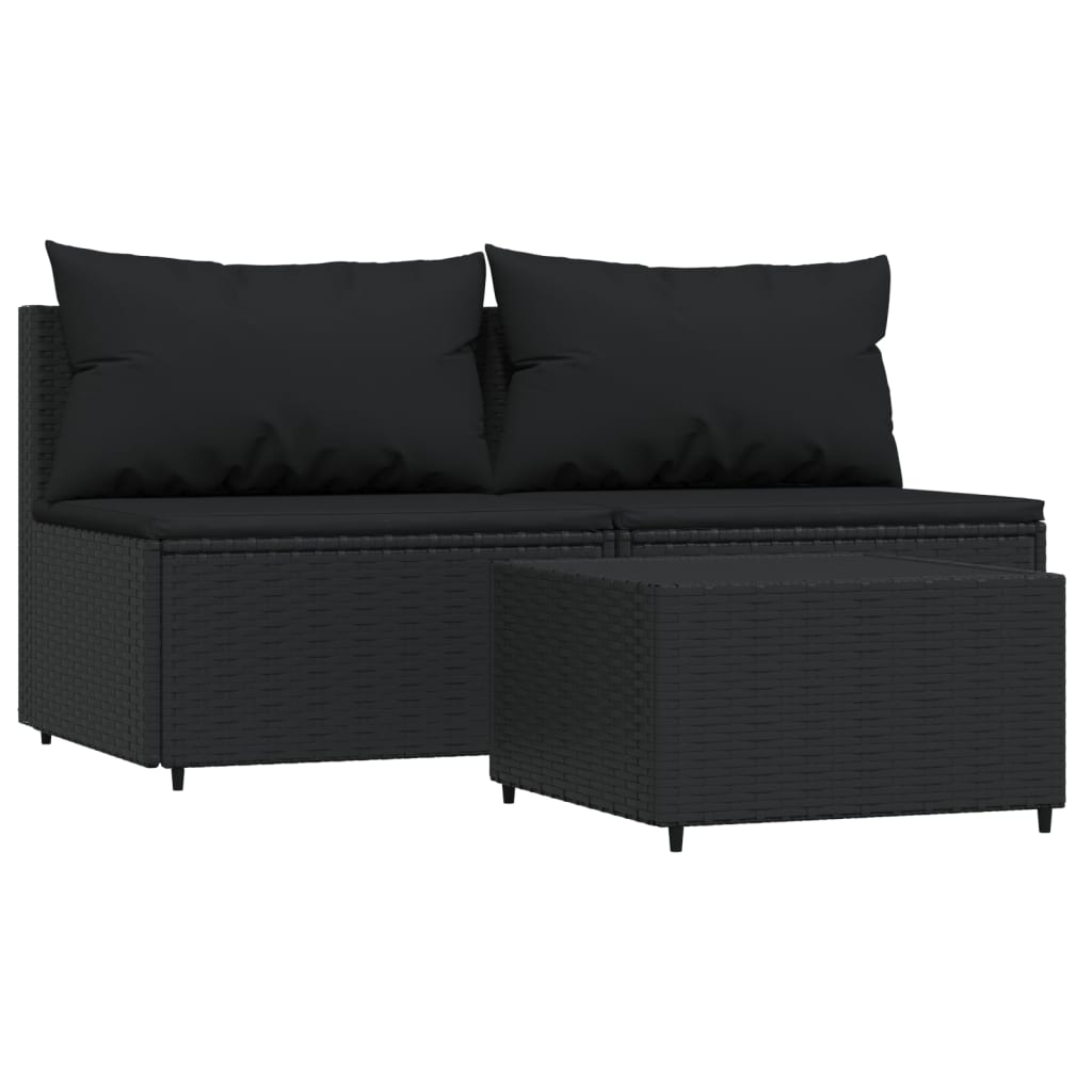 Set mobilier de grădină cu perne, 3 piese, negru, poliratan GartenMobel Dekor