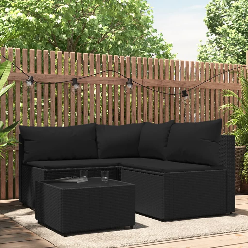 Set mobilier relaxare grădină 4 piese cu perne poliratan negru GartenMobel Dekor