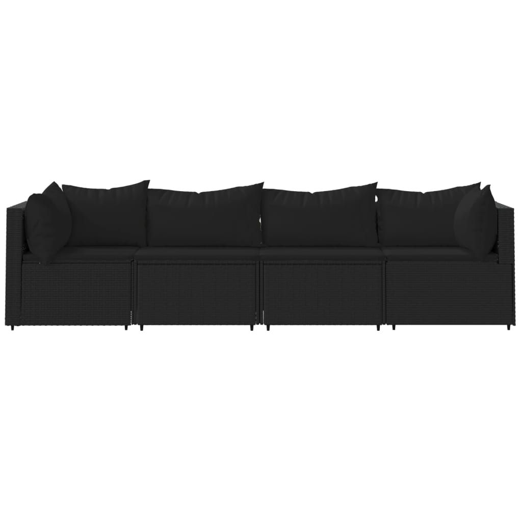 Set mobilier relaxare grădină 4 piese cu perne poliratan negru GartenMobel Dekor