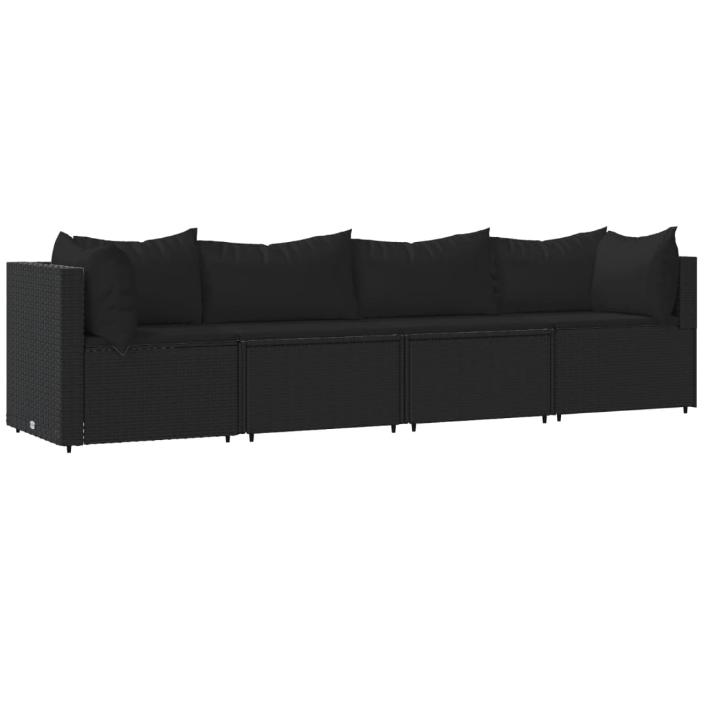 Set mobilier relaxare grădină 4 piese cu perne poliratan negru GartenMobel Dekor