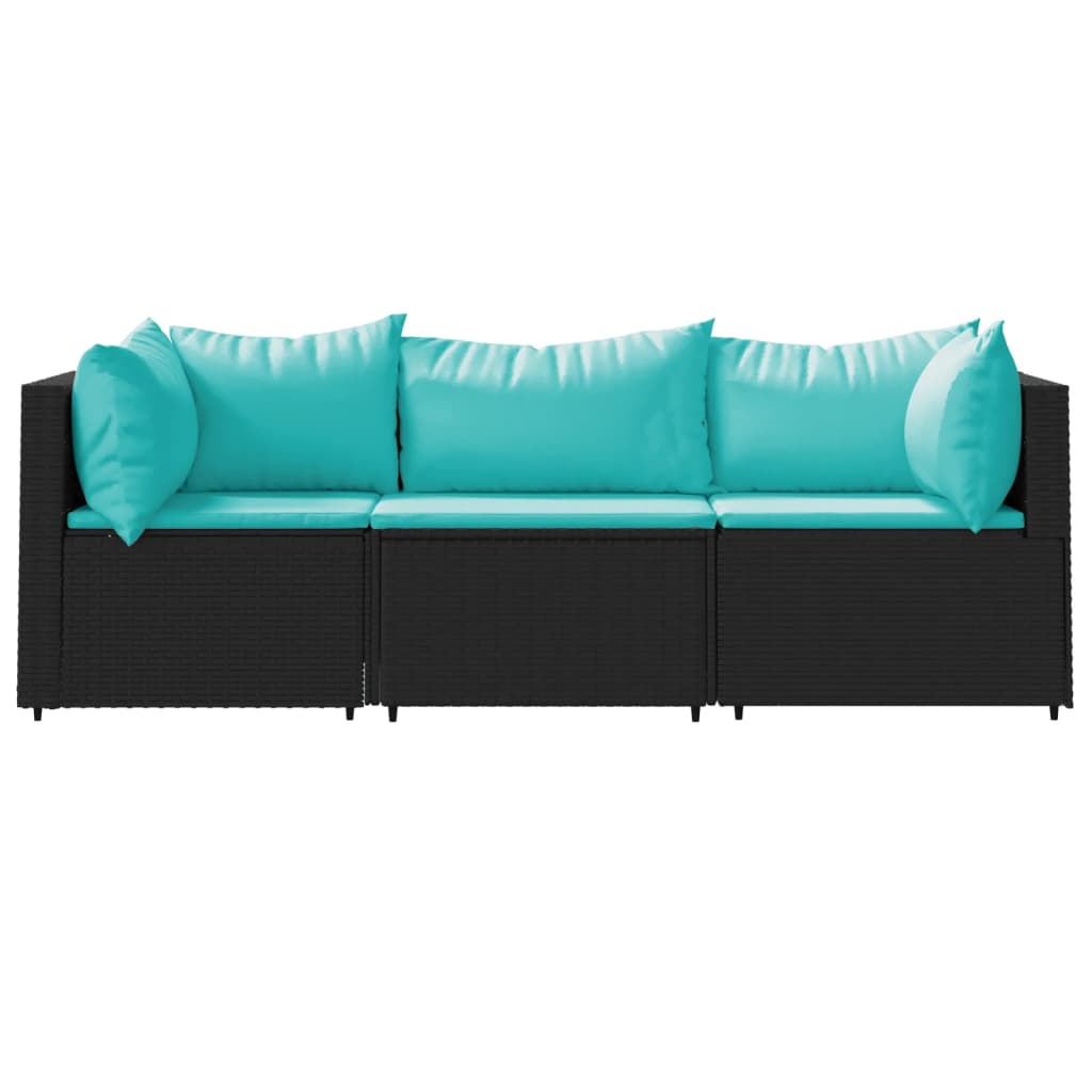 Set mobilier de grădină cu perne, 3 piese, negru, poliratan GartenMobel Dekor