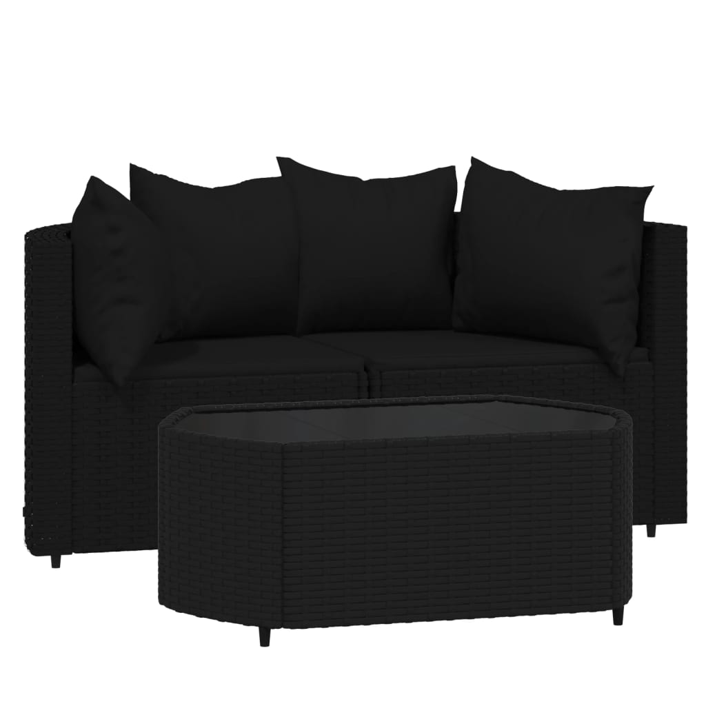 Set mobilier de grădină cu perne, 3 piese, negru, poliratan GartenMobel Dekor