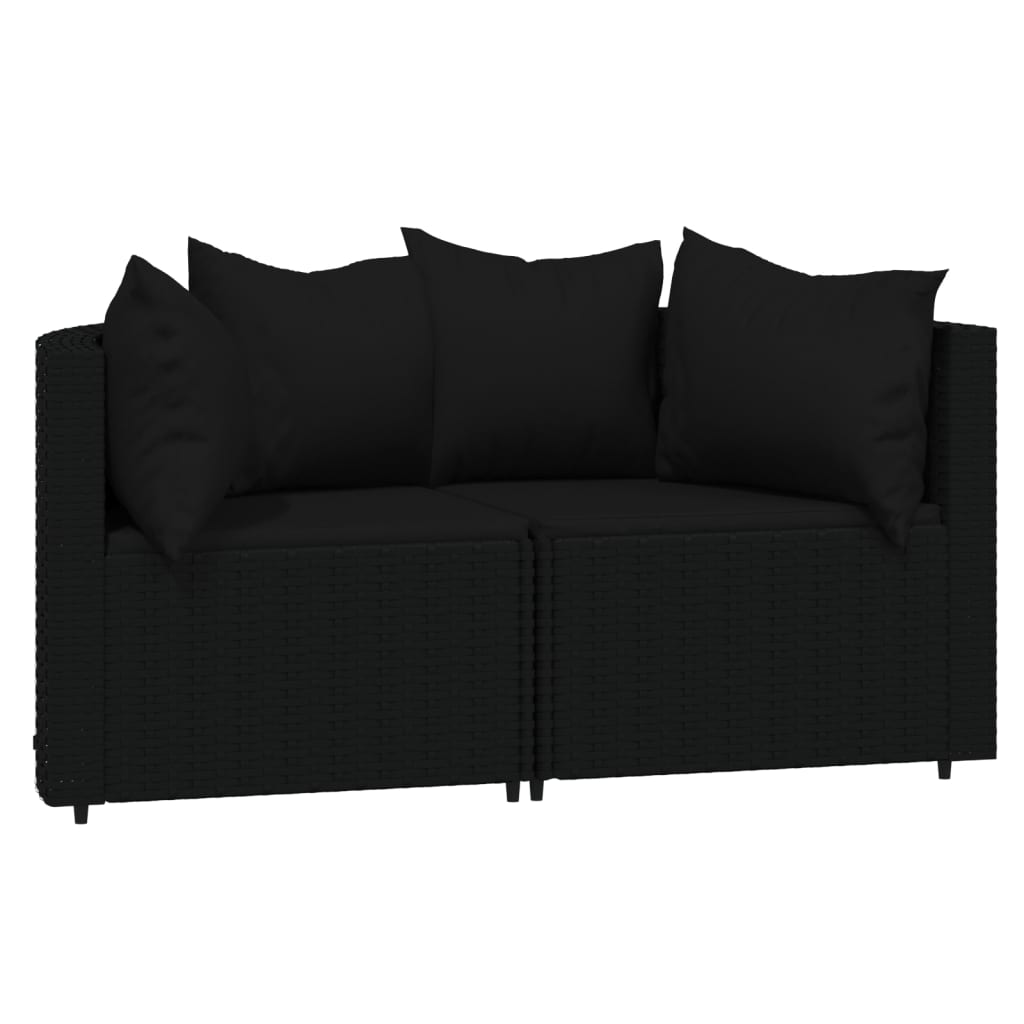 Set mobilier de grădină cu perne, 3 piese, negru, poliratan GartenMobel Dekor