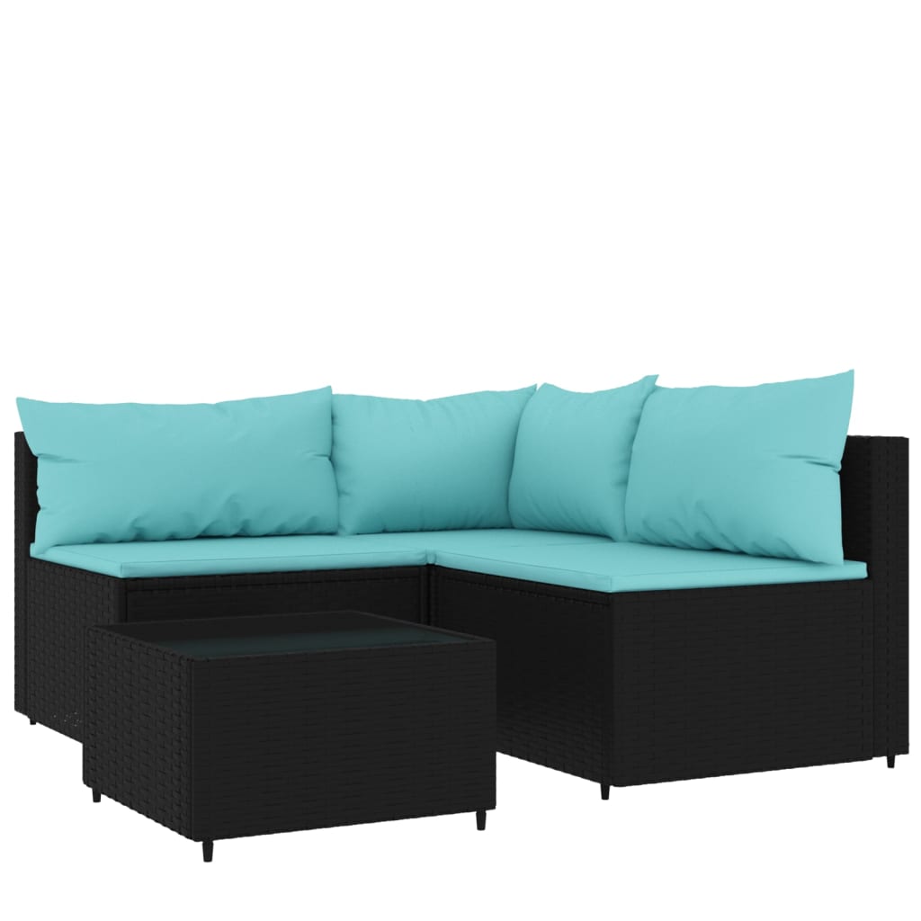 Set mobilier relaxare grădină 4 piese cu perne poliratan negru GartenMobel Dekor