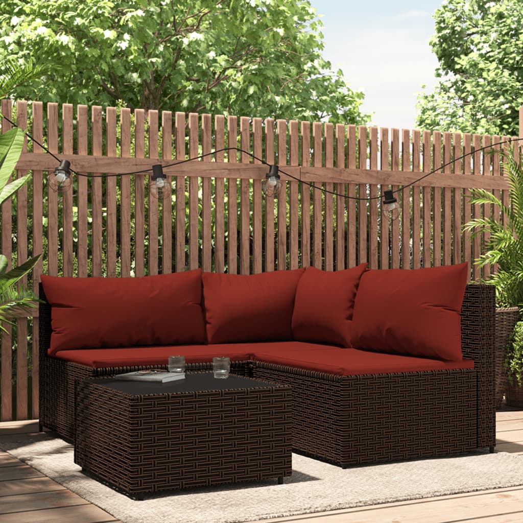 Set mobilier de grădină cu perne, 4 piese, maro, poliratan GartenMobel Dekor