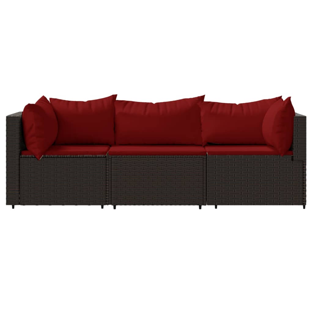 Set mobilier de grădină cu perne, 3 piese, maro, poliratan GartenMobel Dekor