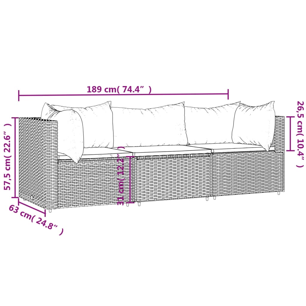 Set mobilier de grădină cu perne, 3 piese, maro, poliratan GartenMobel Dekor