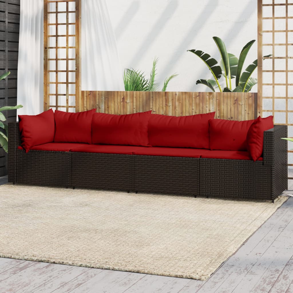Set mobilier de grădină cu perne, 4 piese, maro, poliratan GartenMobel Dekor
