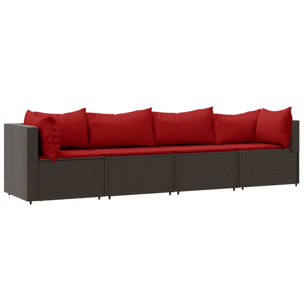 Set mobilier de grădină cu perne, 4 piese, maro, poliratan GartenMobel Dekor